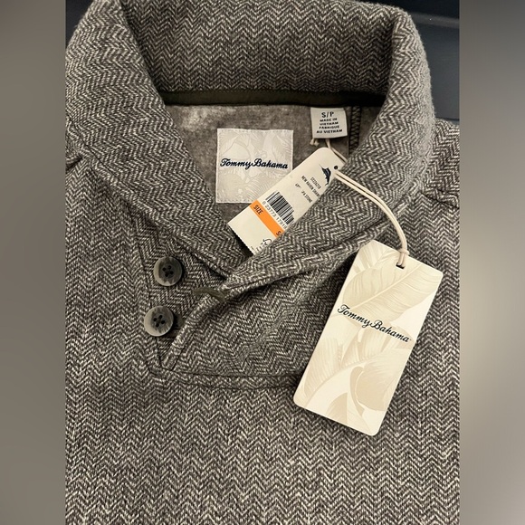 NWT Tommy Bahama New Haven Herringbone Sweater In Spa Stone Men's Size S - Picture 6 of 6